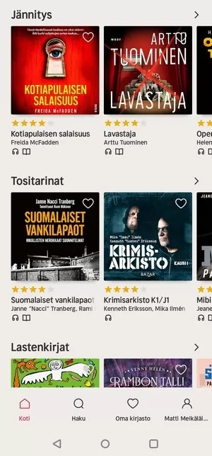 Nextory etusivu näkymä Nextory