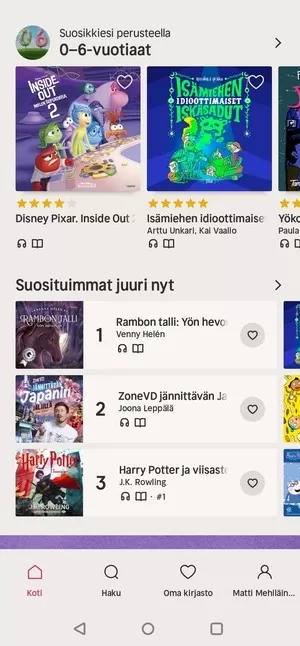 Nextory lapsiprofiili etusivu
